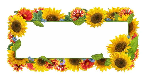 Cartoon-Rahmen mit Sonnenblumen — Stockfoto