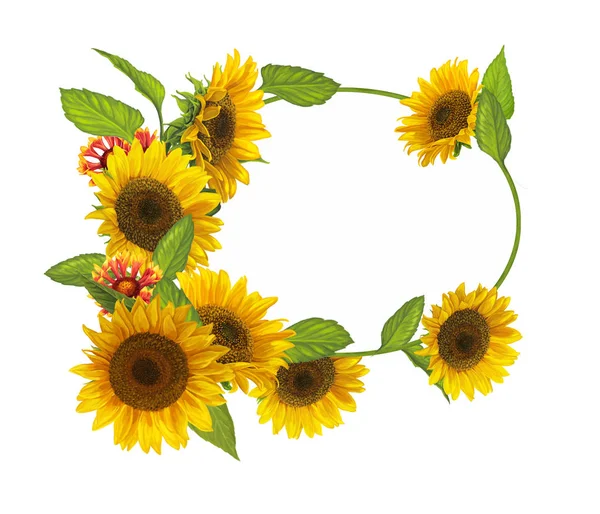 Cartoon-Rahmen mit Sonnenblumen — Stockfoto