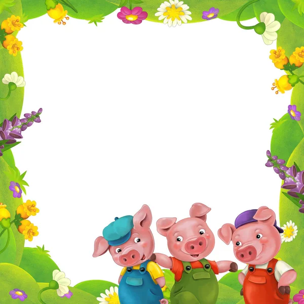 Floral frame with little pigs charachters — Stock Photo, Image