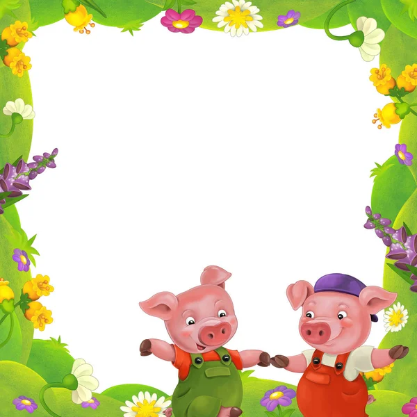 Kwiatowy ramki z mało świń znaków — Zdjęcie stockowe