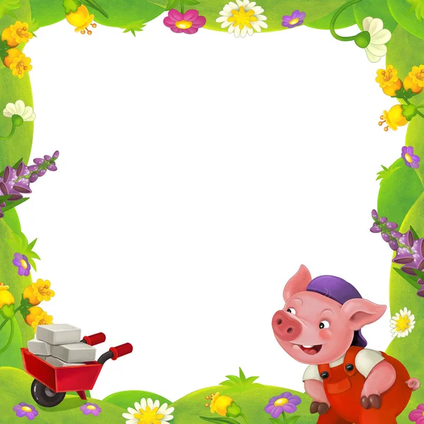 Marco floral con pequeños charachters de cerdo —  Fotos de Stock