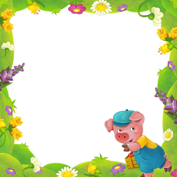 Floral frame with little pig charachters — Stock Photo, Image