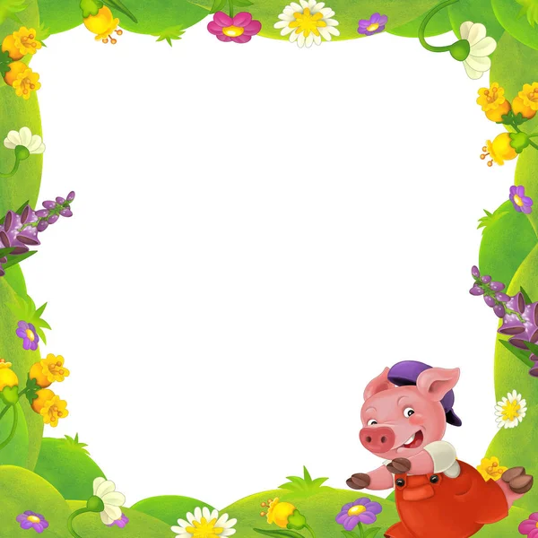 Floral frame with little pig charachters