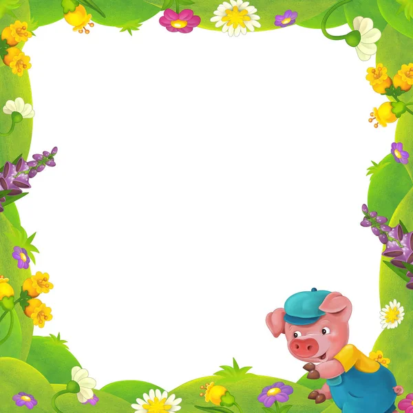 Цветочная рамка с маленькими символами свиньи — стоковое фото