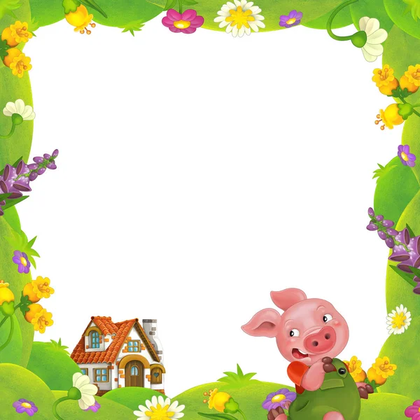 Floral frame with little pig charachters