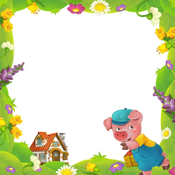 Floral frame with little pig charachters — Stock Photo, Image