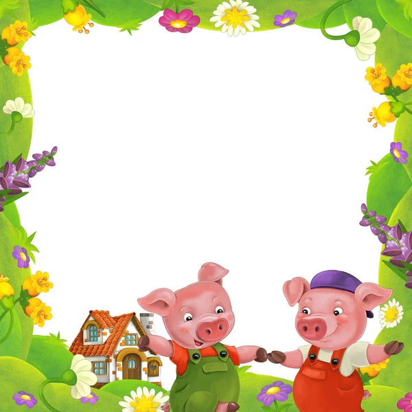 Floral frame with little pigs charachters — Stock Photo, Image