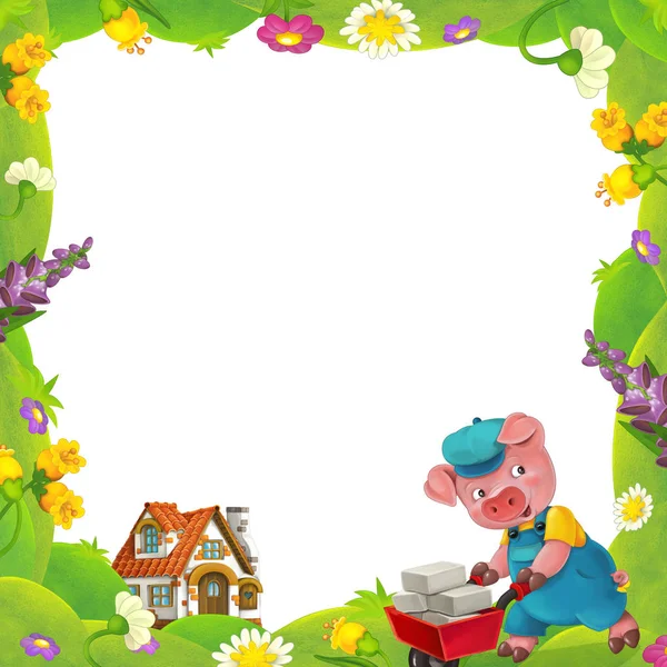 Floral frame with little pig charachters — Stock Photo, Image