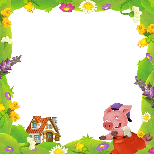 Floral frame met weinig varken tekens — Stockfoto