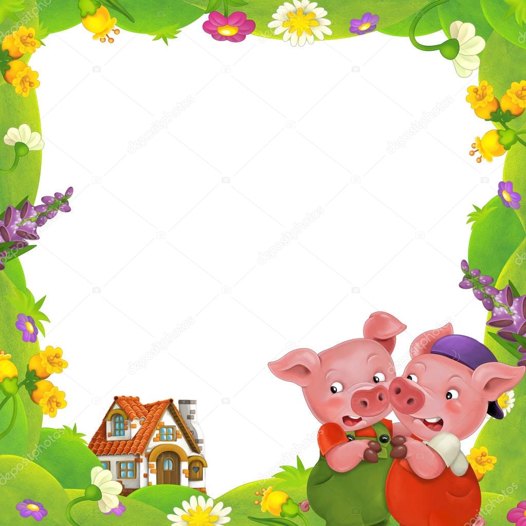 Floral frame with little pigs charachters 