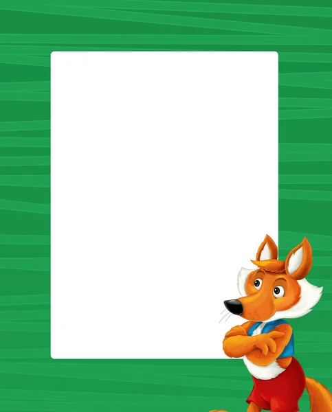 frame with happy cartoon fox