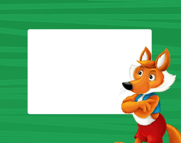 frame with happy cartoon fox