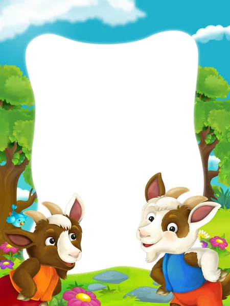 Marco con cabras de dibujos animados — Foto de Stock