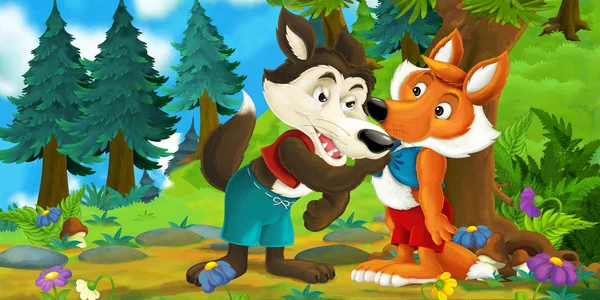 Lobo e raposa no prado — Fotografia de Stock