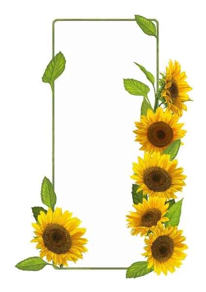 Cartoon kleurrijke zonnebloemen frame — Stockfoto