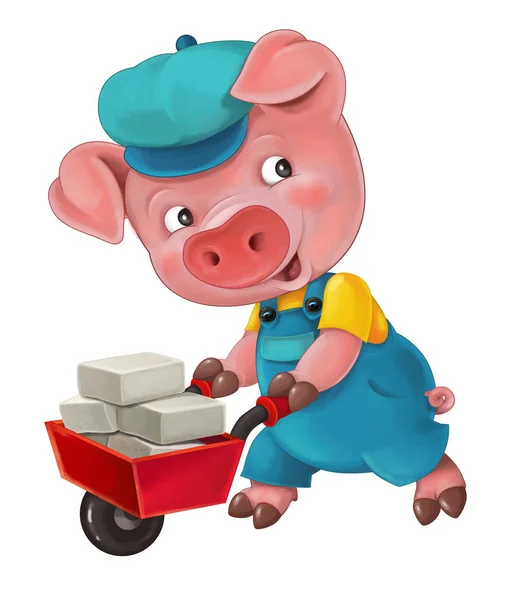 Мультяшная свинья в рабочем костюме — стоковое фото