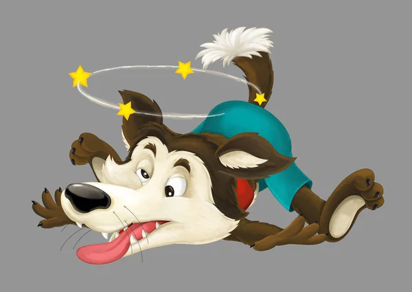 Cartoon wolf lying down injured — Stock Photo, Image