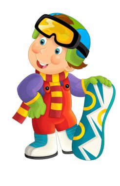 Çizgi film snowboard - çocuk ayakta ve gülümseyen