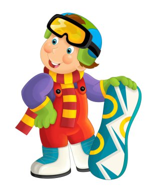 Çizgi film snowboard - çocuk ayakta ve gülümseyen