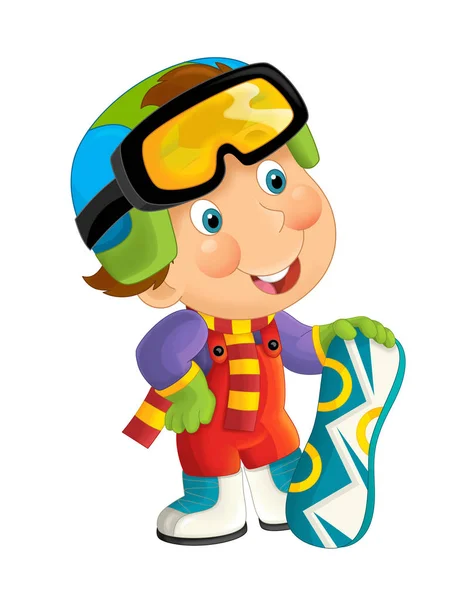 Cartoon snowboarder - boy standing and smiling — Stock Photo, Image