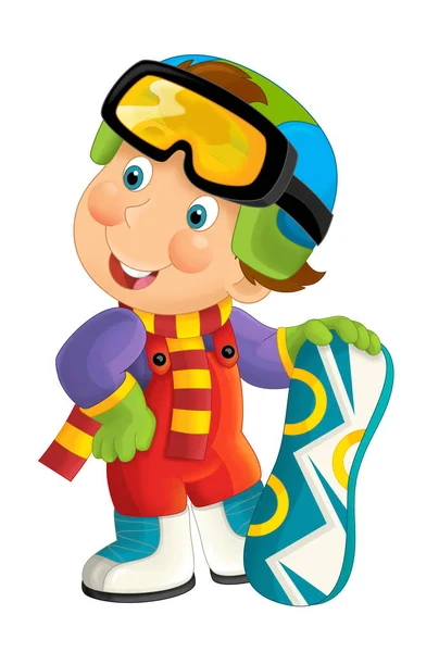 Cartoon snowboarder - boy standing and smiling — Stock Photo, Image