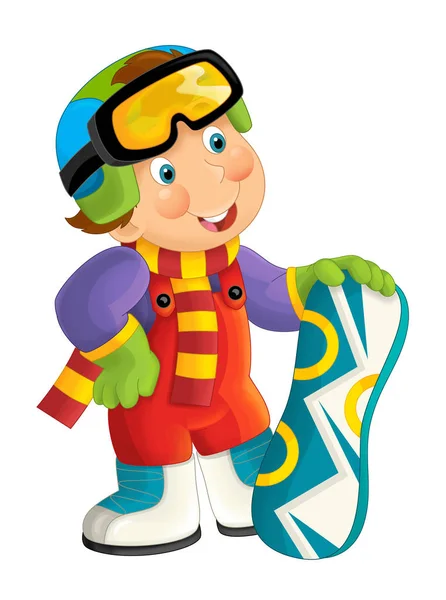 Cartoon snowboarder - boy standing and smiling — Stock Photo, Image