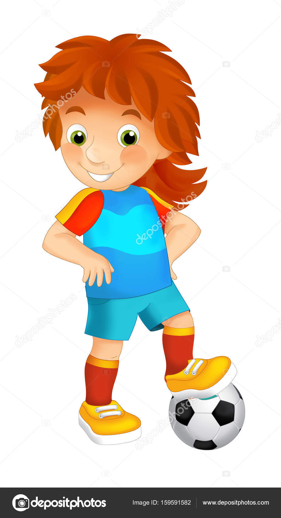 Menina Jogando Futebol Ilustração Colorida Dos Desenhos Animados