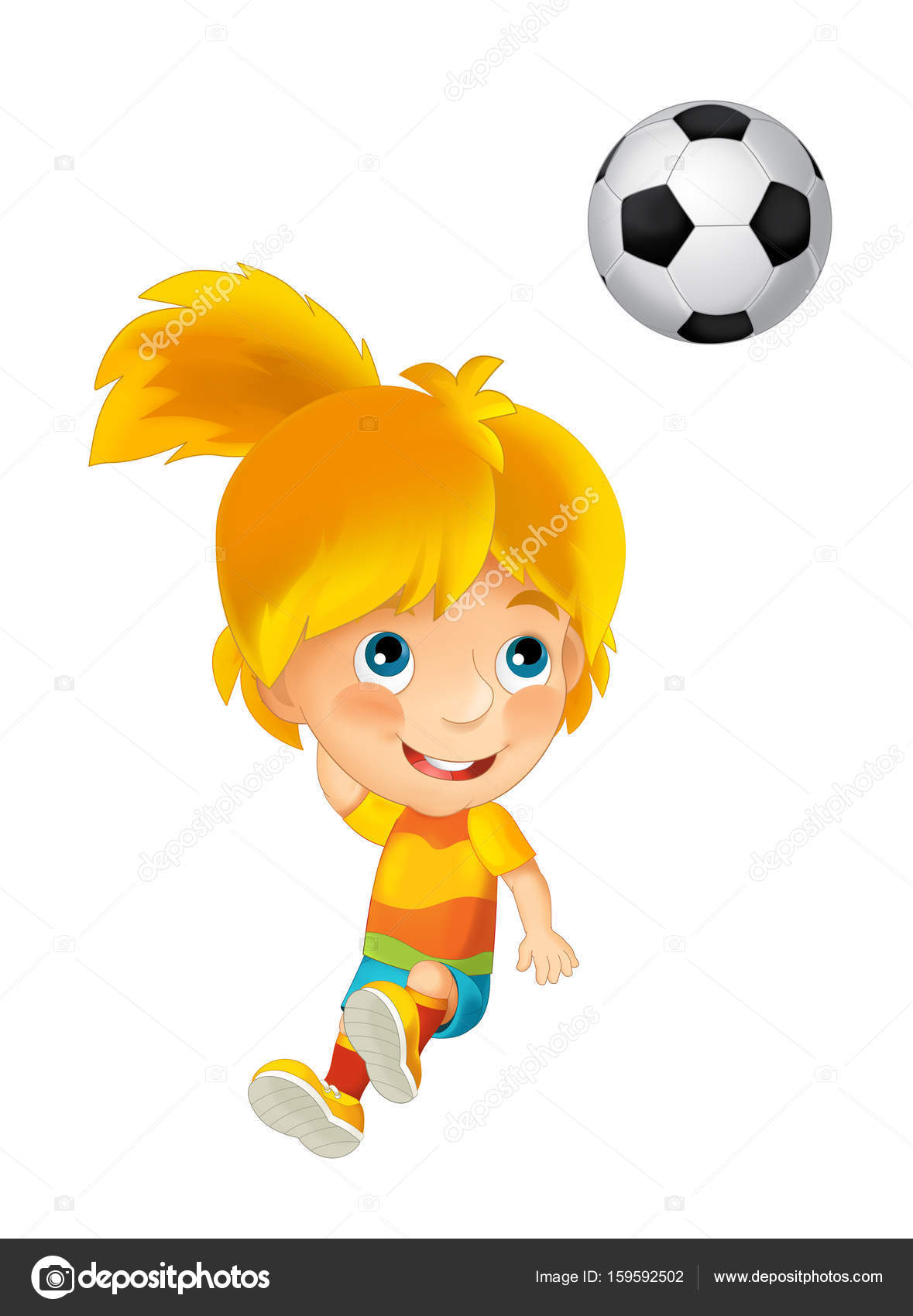 Menina Jogando Futebol Ilustração Colorida Dos Desenhos Animados