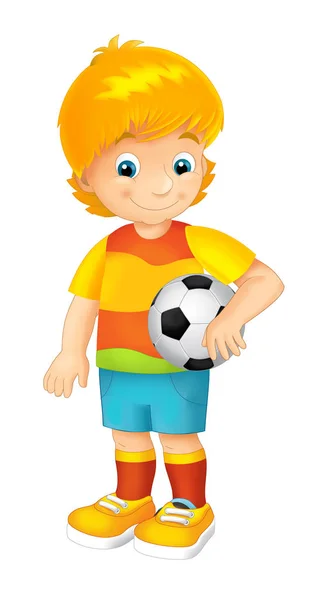 Desenhos animados menino jogando futebol — Fotografia de Stock