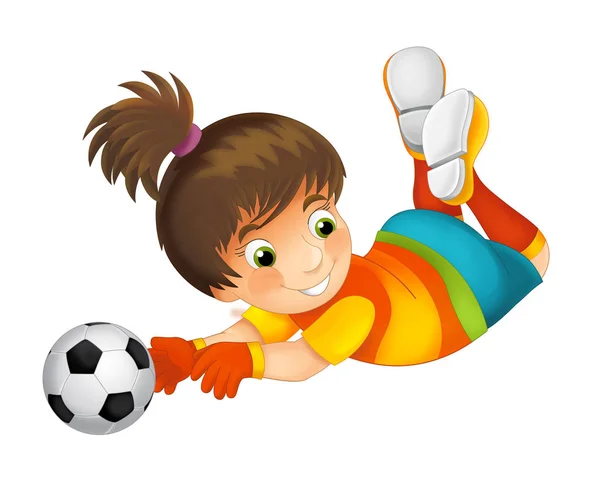 Sarjakuva tyttö pelaa jalkapalloa — kuvapankkivalokuva