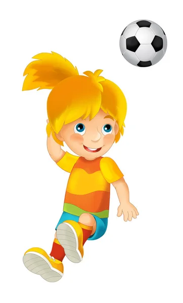 Cartoon girl playing football — Stock Photo, Image