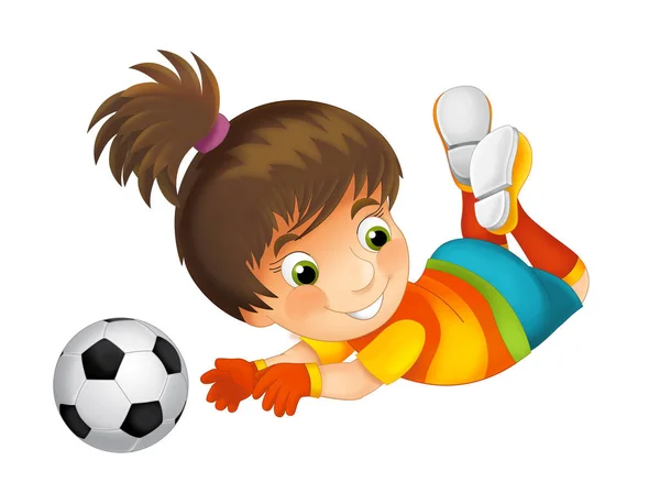 Tecknad flicka spela fotboll — Stockfoto
