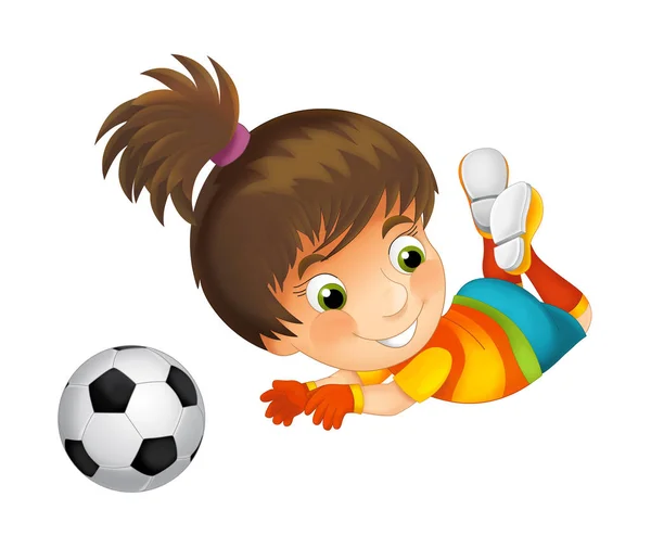 Dessin animé fille jouer football — Photo