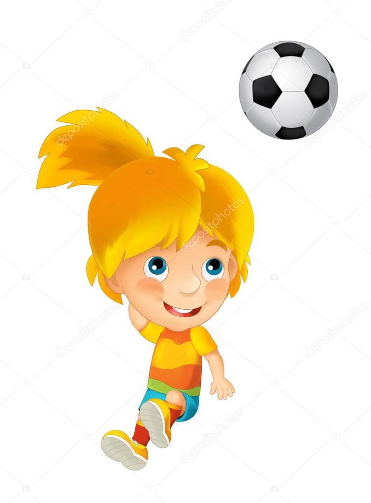 cartoon girl playing football 