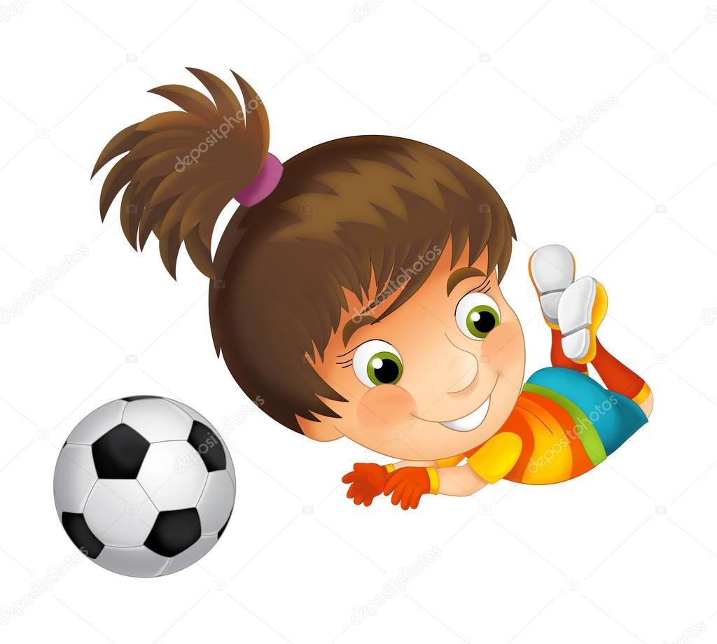 cartoon girl playing football 