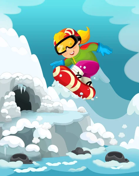 Мультфильм сноубордист - девушка — стоковое фото