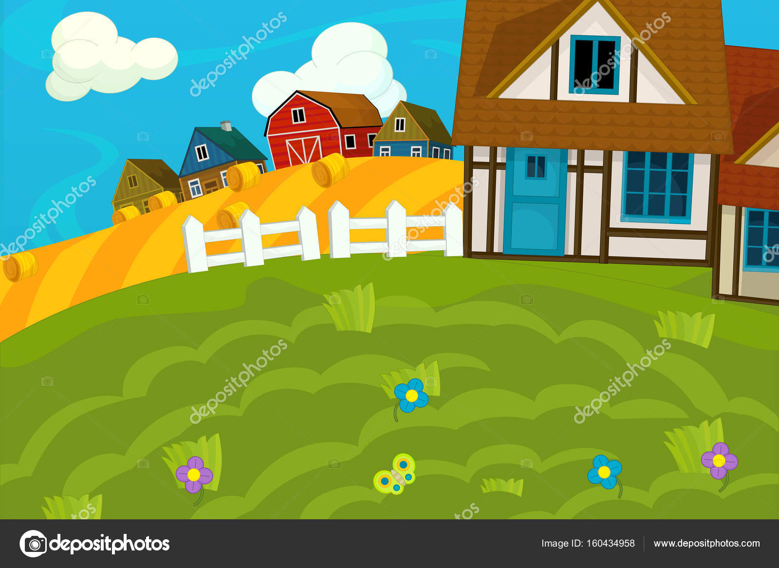 Animado: campo | dibujos animados de campo y casas de madera — Foto de