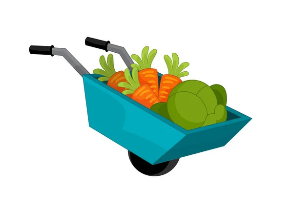 Chariot bleu dessin animé avec légumes — Photo