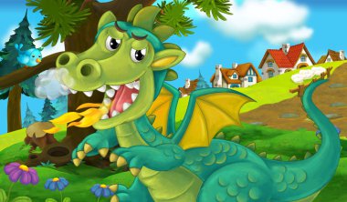 Ejderha ile yangın patlama köyü yakınlarında