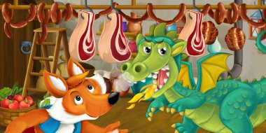 Fox ve yiyecek çalmak ejderha