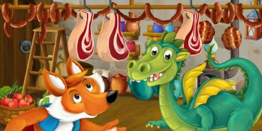 Fox ve yiyecek çalmak ejderha