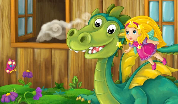 cartoon dragon with colorful fairy