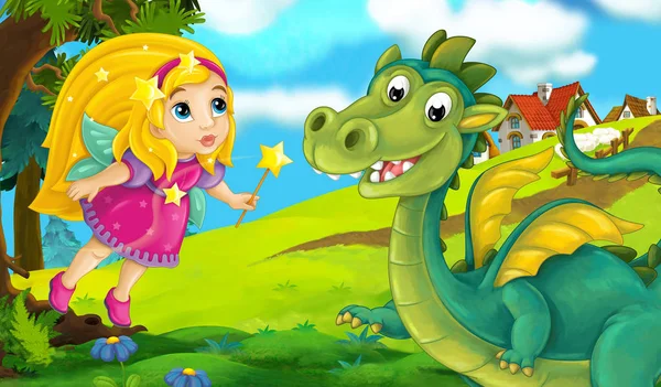 cartoon dragon with colorful fairy