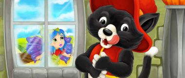 renkli büyücü ile karikatür kedi