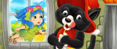 renkli büyücü ile karikatür kedi