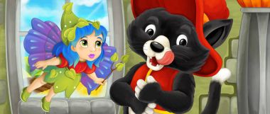 Peri ve değnek ile kedi