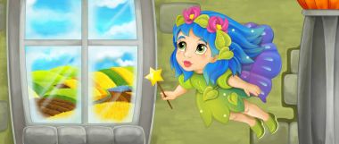 çizgi film peri pencere yakınındaki