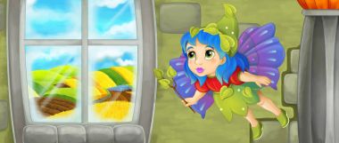 çizgi film peri pencere yakınındaki