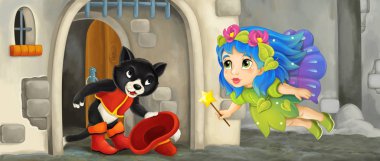 Peri ve değnek ile kedi