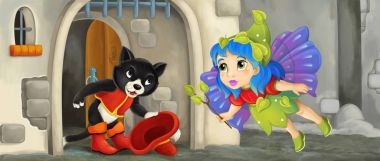 Peri ve değnek ile kedi